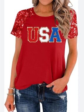 Patriotic Red USA Graphic Tee. 4th of July. Patriotic! Bling S